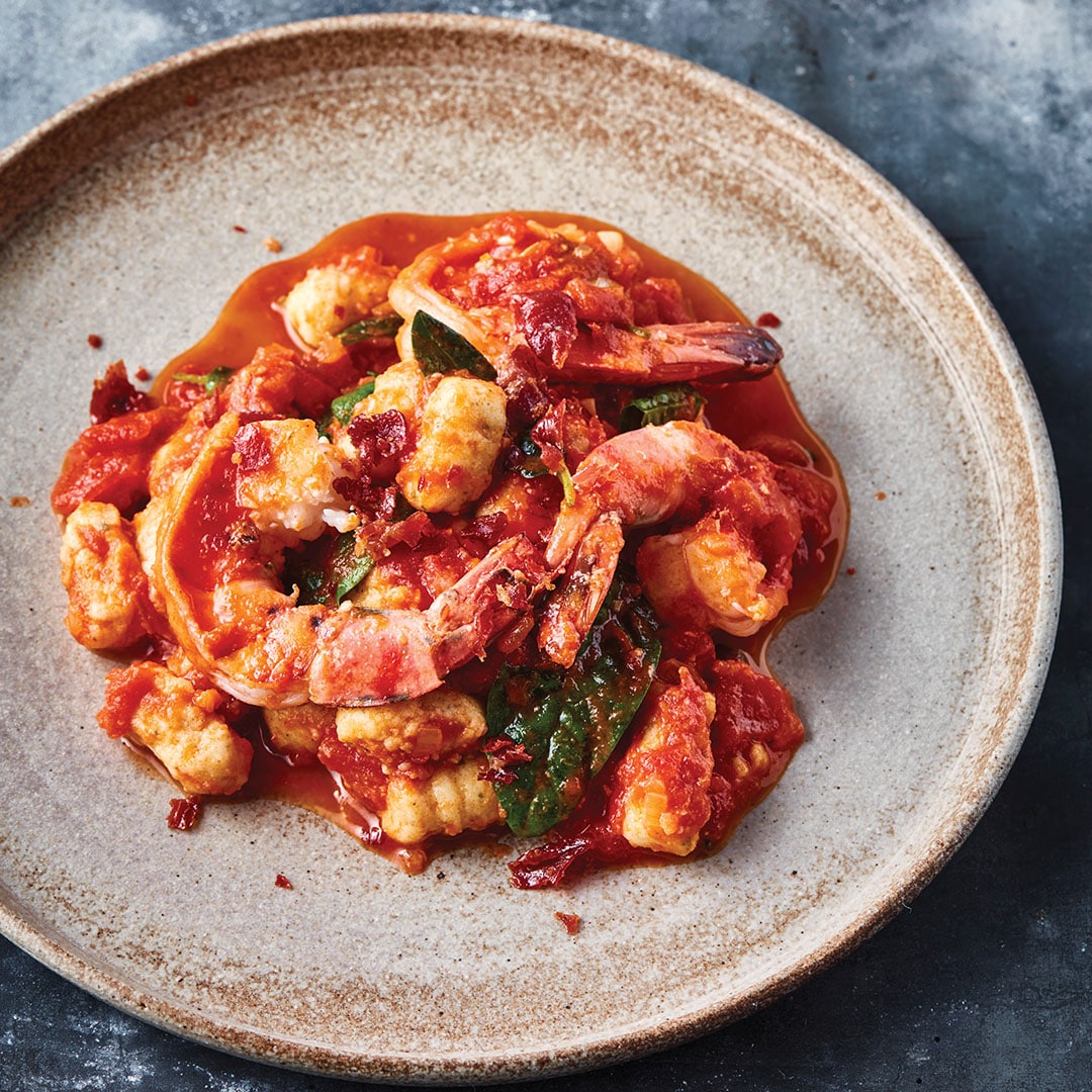 Gnocchi com "saltbush" com "warrigal greens"